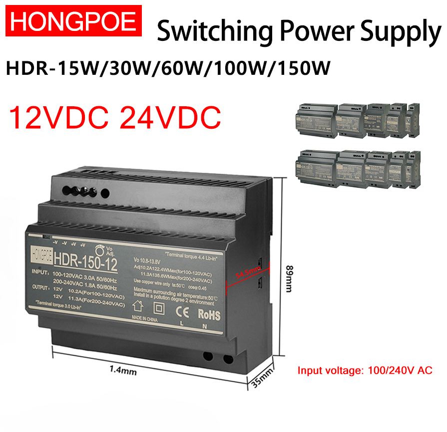 Smps Power Supply - DIN Rail Switching Power Supply 100-240VAC